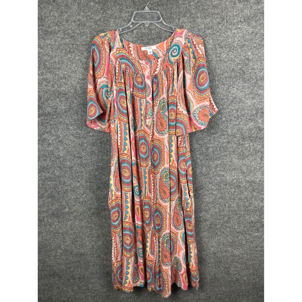 Go Softly Patio Dress Womens L Pink Orange Paisley Muumuu Excellent Boho Rayon